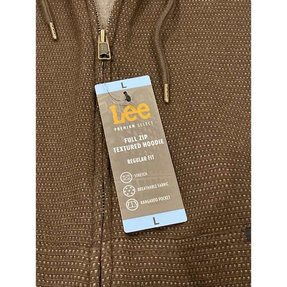 Lee Men's Full Zip Textured Hoodie Size LARGE Regular Fit Brown Bark NEW - Picture 3 of 5